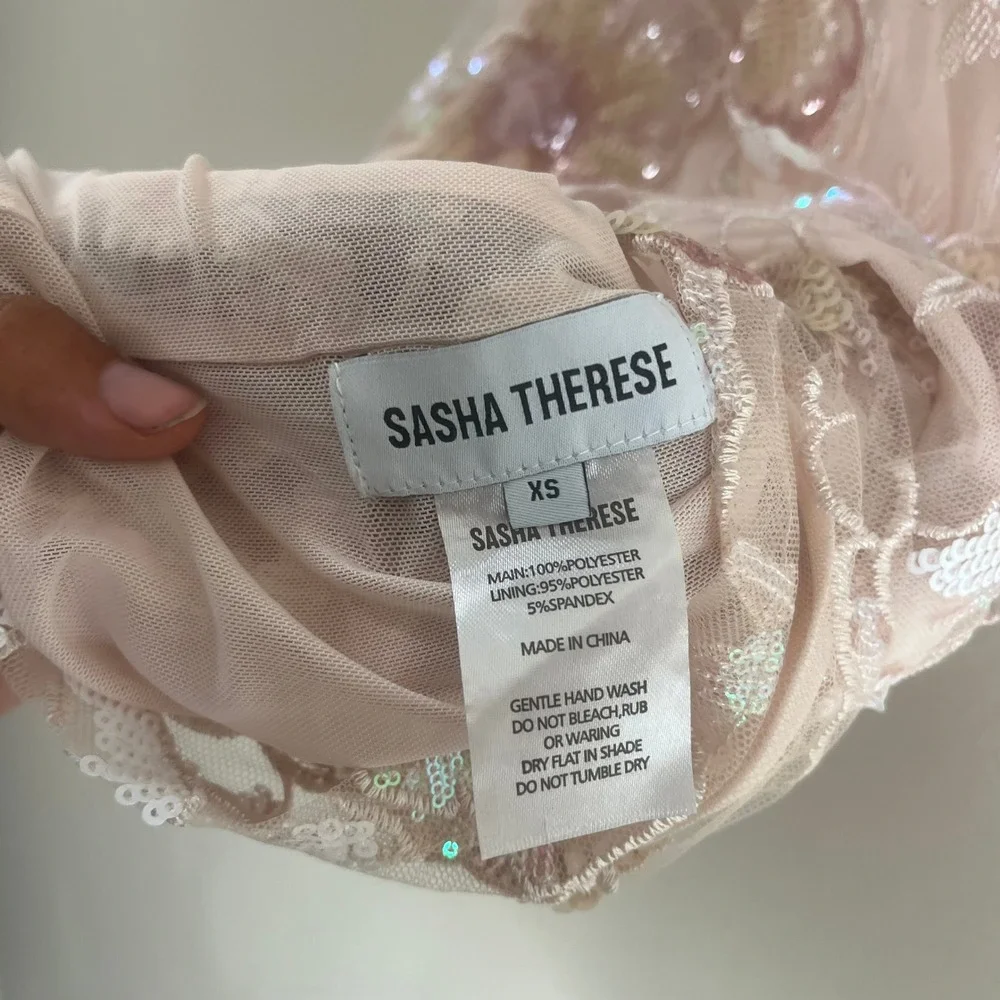 Sasha Therese Orion Skirt Sequin Floral Blush Embroidered Mesh Midi XS Fairycore